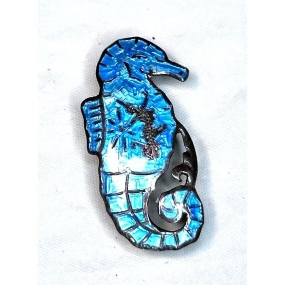 Brooch Seahorse Kingfisher Feather Pin Sterling Nautical Figural Sea Life